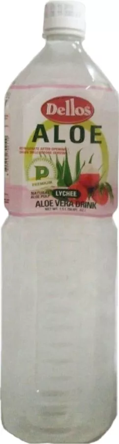 Упаковка безалкогольного негазованого напою Dellos Aloe Vera Drink Lychee 1.5 л х 12 пляшок (8809550702134)