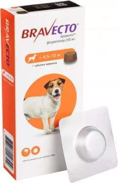 Бравекто для собак 4,5 - 10 кг жувальна таблетка від бліх та кліщів
