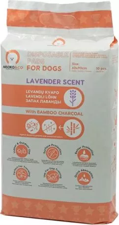 Одноразові пелюшки MISOKO&CO для собак з вугіллям, з ароматом лаванди, 60 x 90 см, 10 шт (4779051630578)