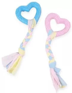 Іграшка для цуценят Camon - серце TPE з бавовняним канатом, блакитна (AD037/E1)