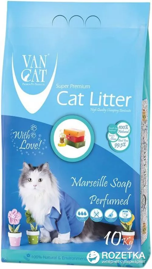 Наповнювач для котячого туалету Van Cat Super Premium Quality Marseille Soap Бентонітовий грудкувальний 10 кг (11.8 л) (8699245857412/8699245856095/86992458578) - фото №2