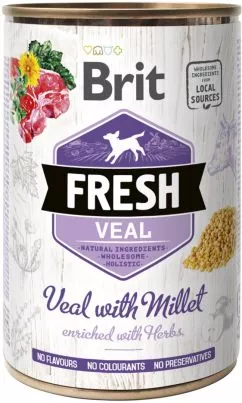 Влажный корм для собак Brit Fresh с телятиной и пшеном 400 г (8595602533916)