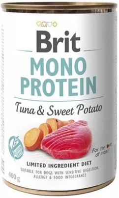 Влажный корм для собак Brit Mono Protein с тунцем и бататом 400 г (8595602529742)