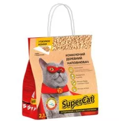 Деревянный наполнитель для кошачьего туалета Super Cat 2.1 кг (комкуется)