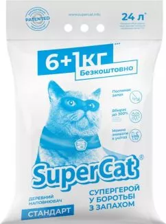 Наполнитель для кошачьего туалета SuperCat Стандарт Деревянный всасывающий 6+1 кг (24 л) (5995) (4820152564382)