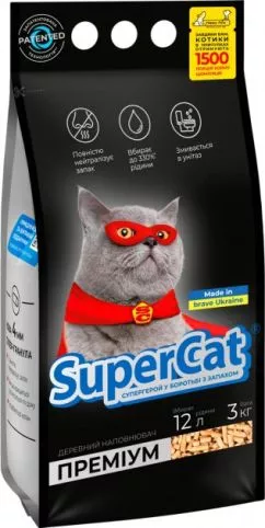 Наполнитель для кошачьего туалета SuperCat Премиум Деревянный всасывающий 3 кг (12 л) (3547) (4823089305479)