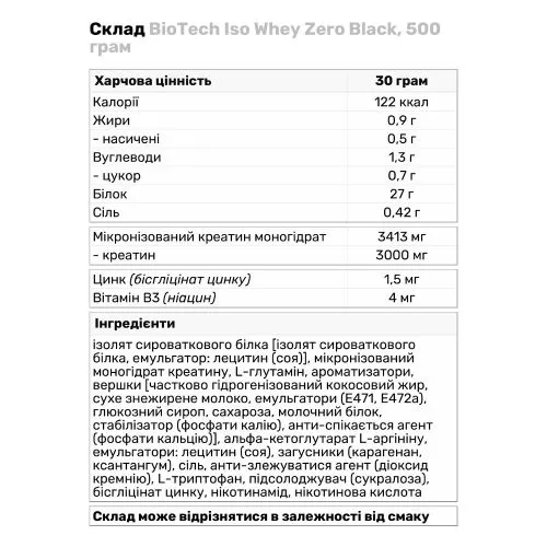 Протеїн Biotech Iso Whey Zero Black 500 г Ваніль - фото №3