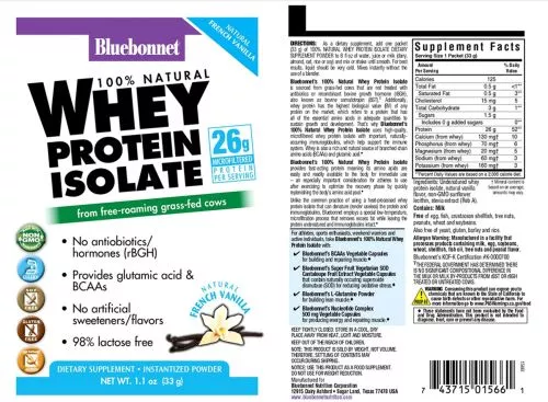 Ізолят сироваткового протеїну Смак Ванілі Whey Protein Isolate Bluebonnet Nutrition 8 пакетиків (743715015678) - фото №2