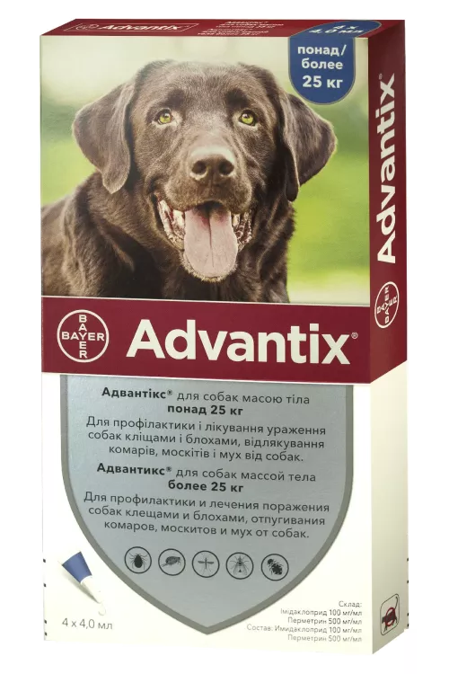 Bayer Адвантикс 25 - 40 кг Краплі на холку для собак від зовнішніх паразитів 1 піпетка