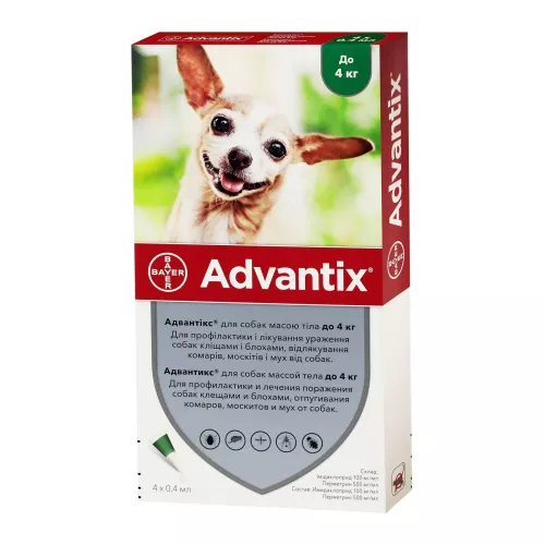 Bayer Адвантикс до 4 кг Краплі на холку для собак від зовнішніх паразитів 1 піпетка