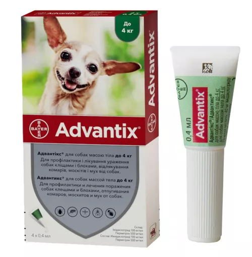 Bayer Адвантикс до 4 кг Краплі на холку для собак від зовнішніх паразитів 1 піпетка - фото №2