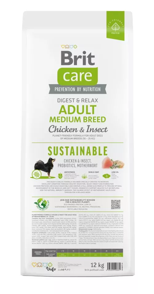 Сухий корм Brit Care Dog Sustainable Adult Medium Breed для собак середніх порід, з куркою та комахами, 12 кг (172177) - фото №5