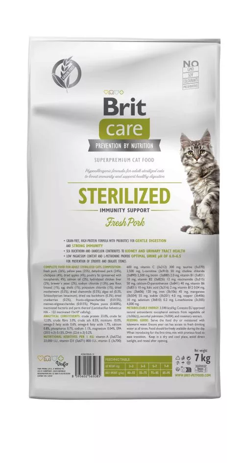 Сухой корм Brit Care Cat by Nutrition Sterilized Immunity Support для стерилизованных кошек, со свининой, 7 кг (172546) - фото №2