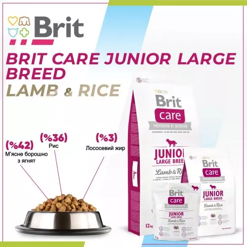 Brit Care Junior Large Breed Lamb and Rice 3 kg сухий корм для цуценят та молодих собак великих порі - фото №3