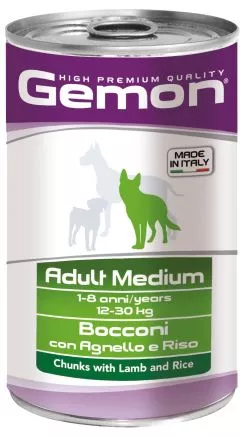 Влажный корм GEMON Dog Wet Medium Adult кусочки с ягненком и рисом 1,25кг (70387910)