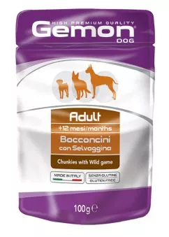 Влажный корм GEMON Dog Wet Adult кусочки с мясом диких животных 0,1кг (70300629)