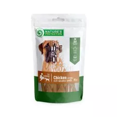 Лакомство для собак, полоски из курицы с кунжутом, Nature's Protection snack for dogs chicken strips with sesame, 75г (SNK46102)