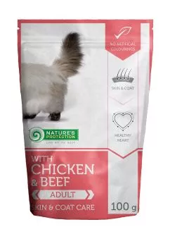 Вологий корм для дорослих котів Nature's Protection Skin & Сoat care with Chicken and Beef 100 г (KIK45277)