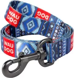 Повідець для собак нейлоновий Collar WAUDOG Nylon, малюнок "Етно синій", L, Ш 25 мм, Дов 122 см (4601)