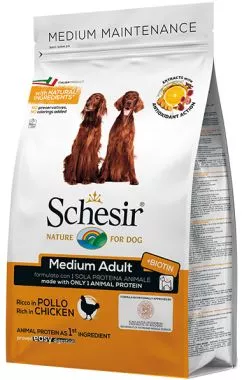 Сухой монопротеиновый корм для взрослых собак средних пород Schesir Dog Medium Adult Chicken с курицей 3 кг (8005852160003)
