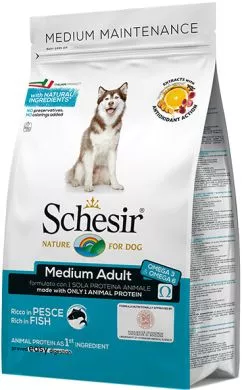 Сухой монопротеиновый корм для взрослых собак средних пород Schesir Dog Medium Adult Fish с рыбой 3 кг (8005852160089)