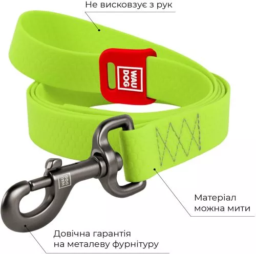 Повідець для собак водостійкий WAUDOG Waterproof, S, Ш 15 мм, Д 305 см, Салатовий (27385Collar) - фото №3