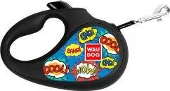 Поводок-рулетка для собак Collar WAUDOG R-leash, рисунок "ВАУ", XS, до 12 кг, 3 м, светоотражающая лента (8123-0087-01)