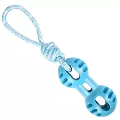 Іграшка Flamingo RUDO DUMBBELL+PULL ROPE гантель із ручкою для собак , 6,5х6,5х34,5 см , Блакитний (519499)