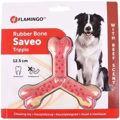 Игрушка Flamingo Rubber Flexo Saveo Triple Bone Beef ФЛАМИНГО САВЕО ТРОЙНАЯ КОСТЬ для собак, резина, 12,5х11 см (519530)