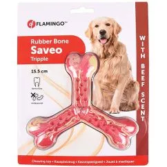 Игрушка Flamingo Rubber Flexo Saveo Triple Bone Beef ФЛАМИНГО САВЕО ТРОЙНАЯ КОСТЬ для собак, резина, 15,5х14 см (519531)