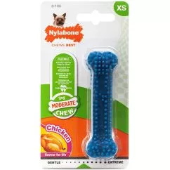 Жевательная игрушка Nylabone Moderate Chew Dental Bone НИЛАБОН ДЕНТАЛ БОУН кость для собак, вкус кур, XS, для собак до 7 кг, Курица, 9,5x2,5x1,9 см (81278)