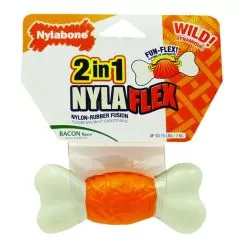 Кістка Nylabone NYLAFLEX BONE зі смаком бекону іграшка для собак, нейлон-гума , собаки до 7 кг, Бекон (83193)