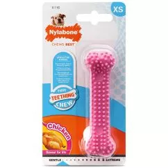 Жувальна іграшка Nylabone Puppy Chew Dental Bone смак курки, XS, для цуценят до 7 кг, Рожевий, 9,5x2,5x1,9 см (83238)