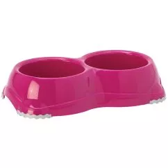 Миска Moderna СМАРТИ двойная пластиковая для собак и кошек №1, 2Х330 мл, d-11 см, ярко-розовый (H106328)