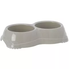 Миска Moderna СМАРТИ двойная пластиковая для собак и кошек №1, 2Х330 мл, d-11 см, Теплый серый (H106330)