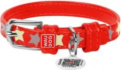 Ошейник для собак кожаный Collar WAUDOG Glamour с QR паспортом, узор "Звёздочка", светящийся/светоотражающий, Ш 20 мм, Дл 30-39 см красный (35863)