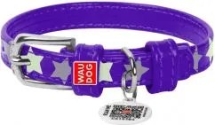 Ошейник для собак кожаный Collar WAUDOG Glamour с QR паспортом, узор "Звёздочка", светящийся/светоотражающий, Ш 25 мм, Дл 38-49 см фиолетовый (35879)