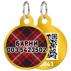 Адресник WAUDOG Smart ID с QR-паспортом, круг, "Шотландка", 25 мм золото (0625-0098-17-gr)