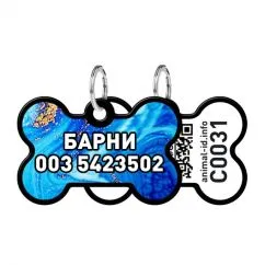 Адресник WAUDOG Smart ID с QR-паспортом, кость, "Самоцвет", 38х25 мм черный (0638-0103-01-gr)