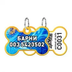 Адресник WAUDOG Smart ID з QR-паспортом, кістка, "Самоцвіт", 38х25 мм золото (0638-0103-17-gr)