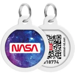 Адресник металлический WAUDOG Smart ID c QR паспортом, "NASA21", круг, 25 мм (0625-0148)