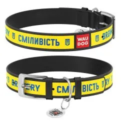 Нашийник для собак шкіряний Collar WAUDOG Design з QR паспортом, малюнок "сміливість", L, Ш 25 мм, Дл 38-49 см чорний (3605-0231-01)