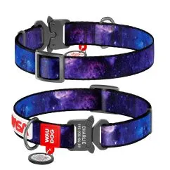 Нашийник для собак нейлоновий Collar WAUDOG Nylon з QR-паспортом, малюнок "NASA21", пластиковий фастекс, S, Ш 15 мм, Дл 25-35 см (4501-0148)