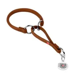 Ошейник-удавка для собак кожаный Collar WAUDOG Soft с QR паспортом, круглый, Д 6 мм, Дл 21-30 см коричневый (75276)