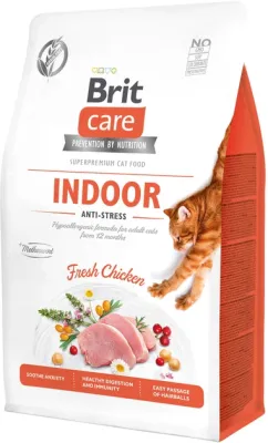 Сухий корм для котів, які мешкають в приміщенні Brit Care Cat GF Indoor Anti-stress 400 г (курка) (171303)
