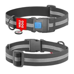 Нашийник для собак водостійкий Collar WAUDOG Waterproof з QR паспортом, світловідбивний, пластиковий фастекс, XXL, Ш 40 мм, Дл 46-70 см, сірий (251011)