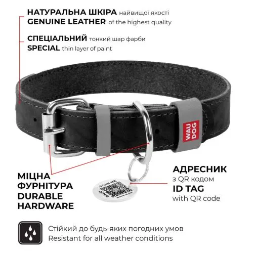 Ошейник для собак кожаный Collar WAUDOG Classic, Ш 12 мм, Дл 19-25 см черный (2011) - фото №3