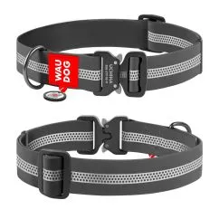 Нашийник для собак водостійкий Collar WAUDOG Waterproof з QR-паспортом, світловідбивний, металева пряжка-фастекс, XXL, Ш 40 мм, Дл 46-70 см сірий (261711)