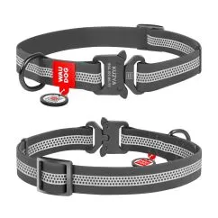 Ошейник для собак водостойкий Collar WAUDOG Waterproof с QR-паспортом, светоотражающий, металлическая пряжка-фастекс, S, Ш 15 мм, Дл 25-35 см серый (261211)