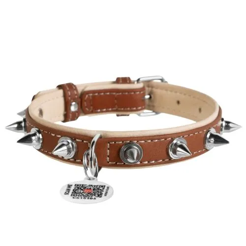 Ошейник для собак кожаный Collar WAUDOG Soft с QR паспортом, с шипами, Ш 35 мм, Дл 57-71 см (7224) - фото №2